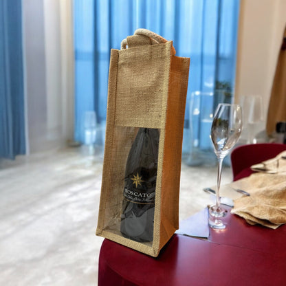 Transparent Window Jute Wine Bottle Bag
